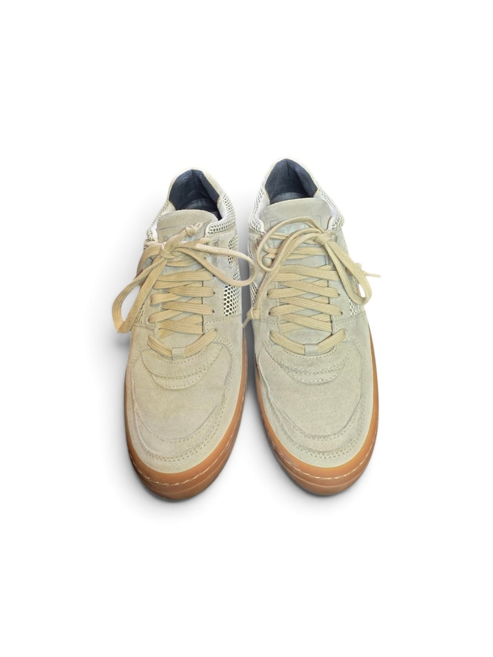 P448 Monza Sand Mesh Suede Low Top Sneakers Beige Tan Gum Sole EUC Size 40